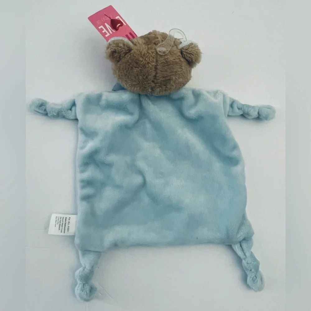 My First Valentine’s Baby Gift Set Teddy Bear Lovey Blanket Bib Booties Blue NWT